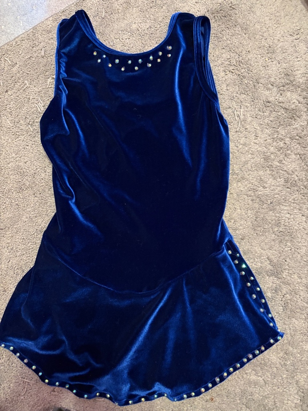 Royal Blue Velvet Skating Dress with Rhinestones